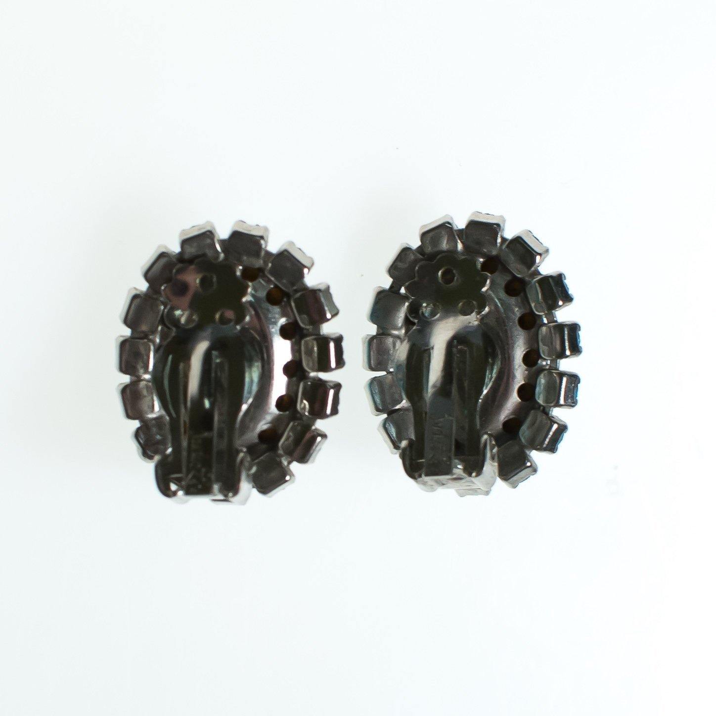 Vintage Judy Lee Earrings, Blue Star Carved Crystal Cabochon, Blue Rhinestones, Silver Tone Setting, Clip-on by Judy Lee - Vintage Meet Modern Vintage Jewelry - Chicago, Illinois - #oldhollywoodglamour #vintagemeetmodern #designervintage #jewelrybox #antiquejewelry #vintagejewelry