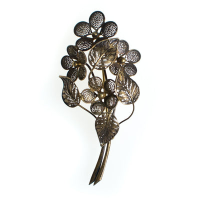 Vintage Sterling Silver Filigree Flower Brooch, Gold Tone Setting, Brooches and Pins by Sterling Silver - Vintage Meet Modern Vintage Jewelry - Chicago, Illinois - #oldhollywoodglamour #vintagemeetmodern #designervintage #jewelrybox #antiquejewelry #vintagejewelry