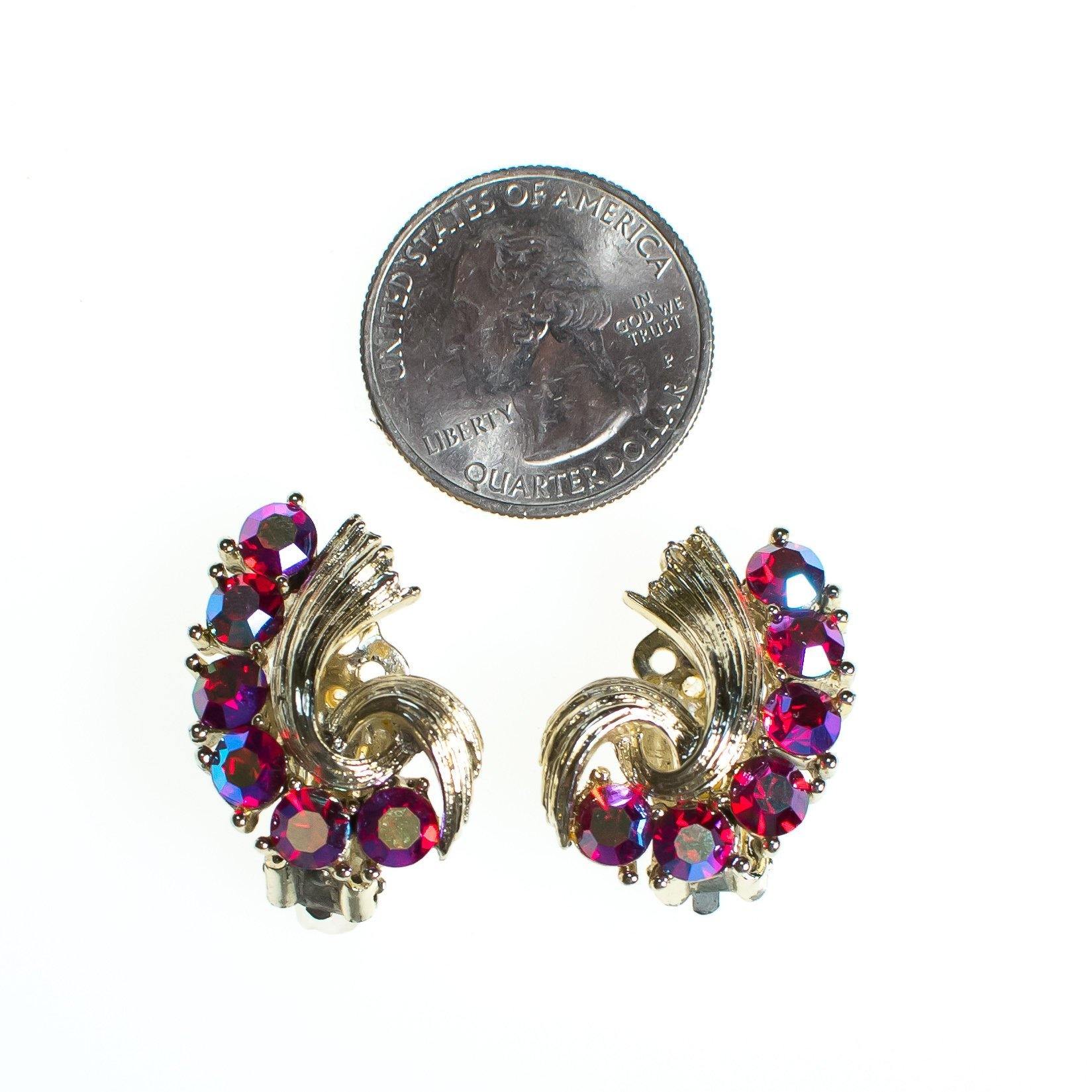 Vintage Lisner Earrings Hot Pink Rhinestones, Gold Tone Setting, Clip-on by Vintage Lisner - Vintage Meet Modern Vintage Jewelry - Chicago, Illinois - #oldhollywoodglamour #vintagemeetmodern #designervintage #jewelrybox #antiquejewelry #vintagejewelry