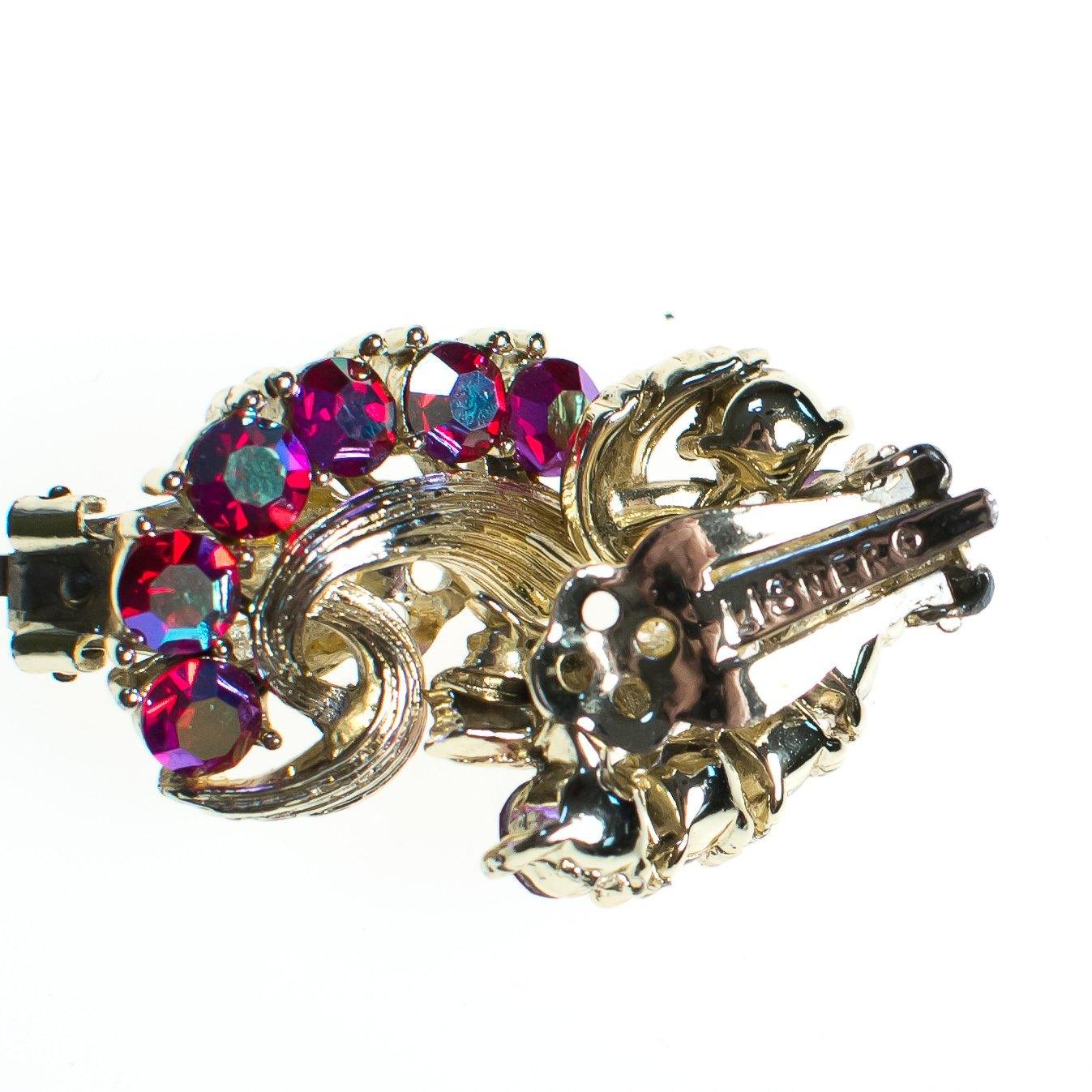 Vintage Lisner Earrings Hot Pink Rhinestones, Gold Tone Setting, Clip-on by Vintage Lisner - Vintage Meet Modern Vintage Jewelry - Chicago, Illinois - #oldhollywoodglamour #vintagemeetmodern #designervintage #jewelrybox #antiquejewelry #vintagejewelry