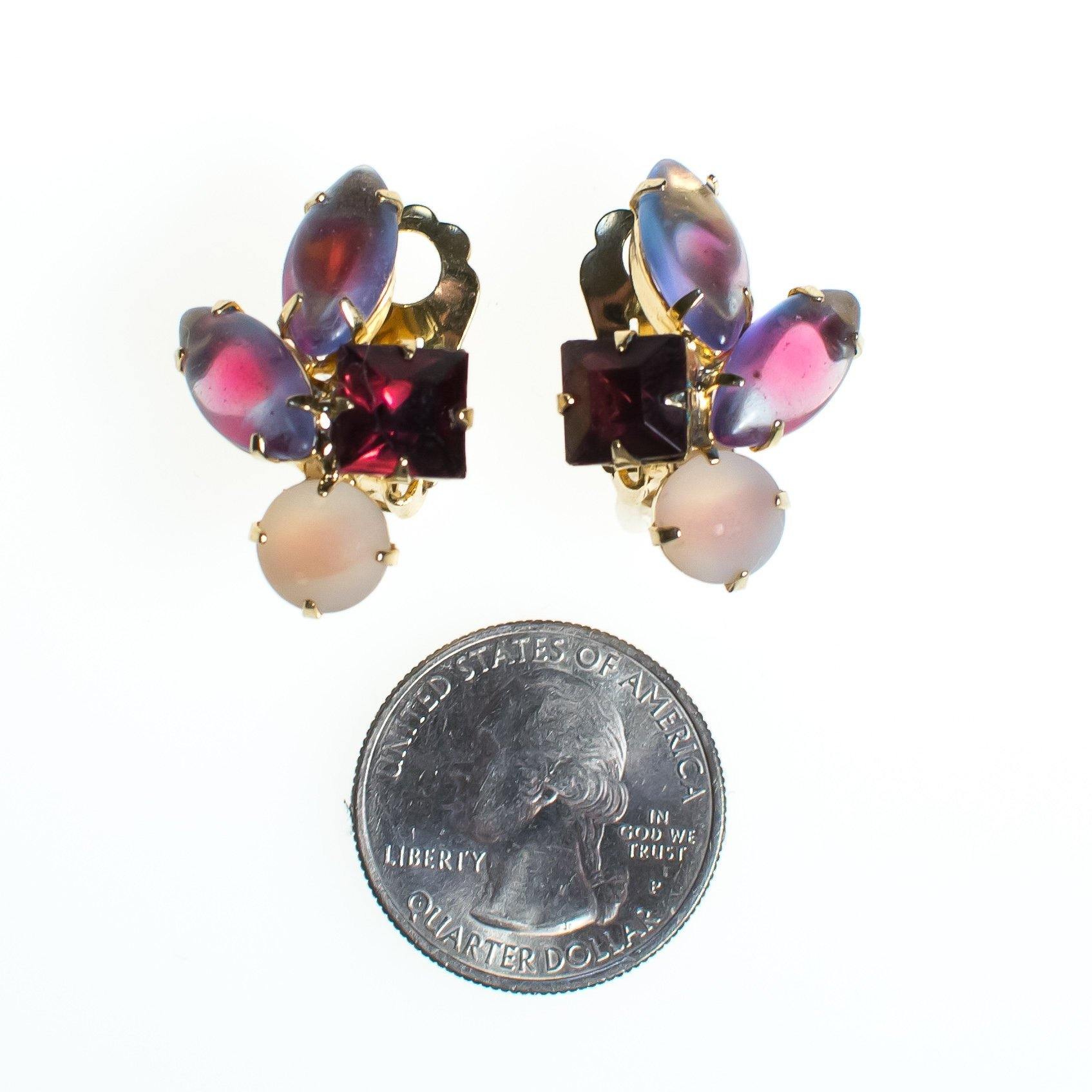 Vintage Pink and Purple Rhinestone Statement Earrings by 1950s - Vintage Meet Modern Vintage Jewelry - Chicago, Illinois - #oldhollywoodglamour #vintagemeetmodern #designervintage #jewelrybox #antiquejewelry #vintagejewelry