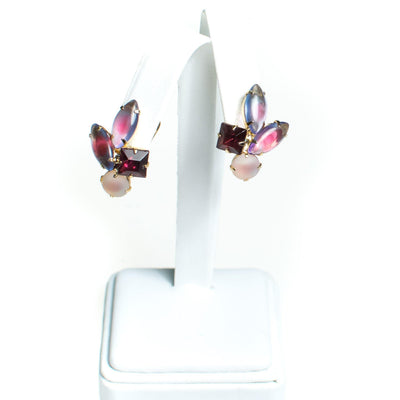 Vintage Pink and Purple Rhinestone Statement Earrings by 1950s - Vintage Meet Modern Vintage Jewelry - Chicago, Illinois - #oldhollywoodglamour #vintagemeetmodern #designervintage #jewelrybox #antiquejewelry #vintagejewelry