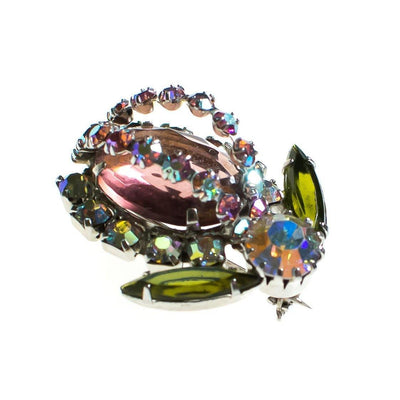 Vintage Pink and Purple Aurora Borealis Flower Brooch Silver Tone Setting, Brooches and Pins by Juliana - Vintage Meet Modern Vintage Jewelry - Chicago, Illinois - #oldhollywoodglamour #vintagemeetmodern #designervintage #jewelrybox #antiquejewelry #vintagejewelry