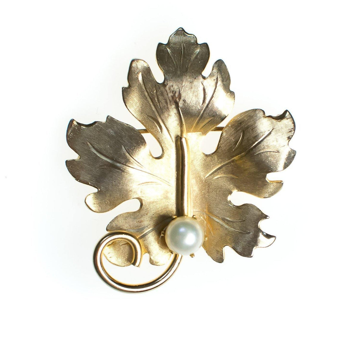 Vintage 1950s Mid Century Modern Lisner Gold Tone Leaf Brooch, Faux Pearl, Brooches and Pins