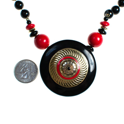 Vintage 1970s Black Gold and Red Medallion Necklace by 1970s - Vintage Meet Modern Vintage Jewelry - Chicago, Illinois - #oldhollywoodglamour #vintagemeetmodern #designervintage #jewelrybox #antiquejewelry #vintagejewelry