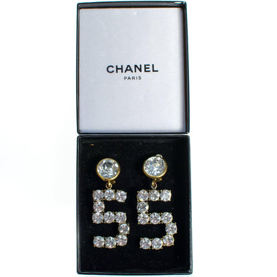 Vintage Chanel No 5 Rhinestone Statement Earrings by Chanel - Vintage Meet Modern Vintage Jewelry - Chicago, Illinois - #oldhollywoodglamour #vintagemeetmodern #designervintage #jewelrybox #antiquejewelry #vintagejewelry