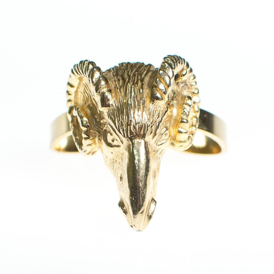 Vintage Gold Ram Scarf Slide Brooch by 1980s - Vintage Meet Modern Vintage Jewelry - Chicago, Illinois - #oldhollywoodglamour #vintagemeetmodern #designervintage #jewelrybox #antiquejewelry #vintagejewelry