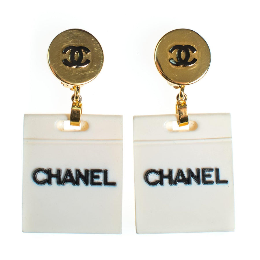 Vintage Chanel Black and White Shopping Bag Statement Earrings by Chanel - Vintage Meet Modern Vintage Jewelry - Chicago, Illinois - #oldhollywoodglamour #vintagemeetmodern #designervintage #jewelrybox #antiquejewelry #vintagejewelry