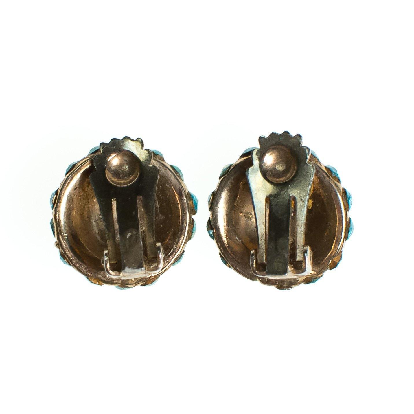 Vintage Light Blue Rhinestone Round Earrings by 1950s - Vintage Meet Modern Vintage Jewelry - Chicago, Illinois - #oldhollywoodglamour #vintagemeetmodern #designervintage #jewelrybox #antiquejewelry #vintagejewelry