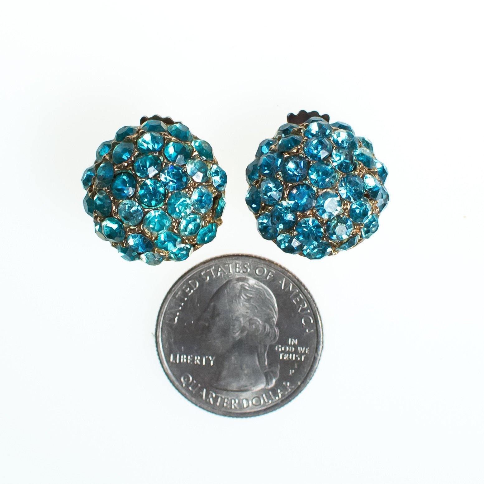 Vintage Light Blue Rhinestone Round Earrings by 1950s - Vintage Meet Modern Vintage Jewelry - Chicago, Illinois - #oldhollywoodglamour #vintagemeetmodern #designervintage #jewelrybox #antiquejewelry #vintagejewelry