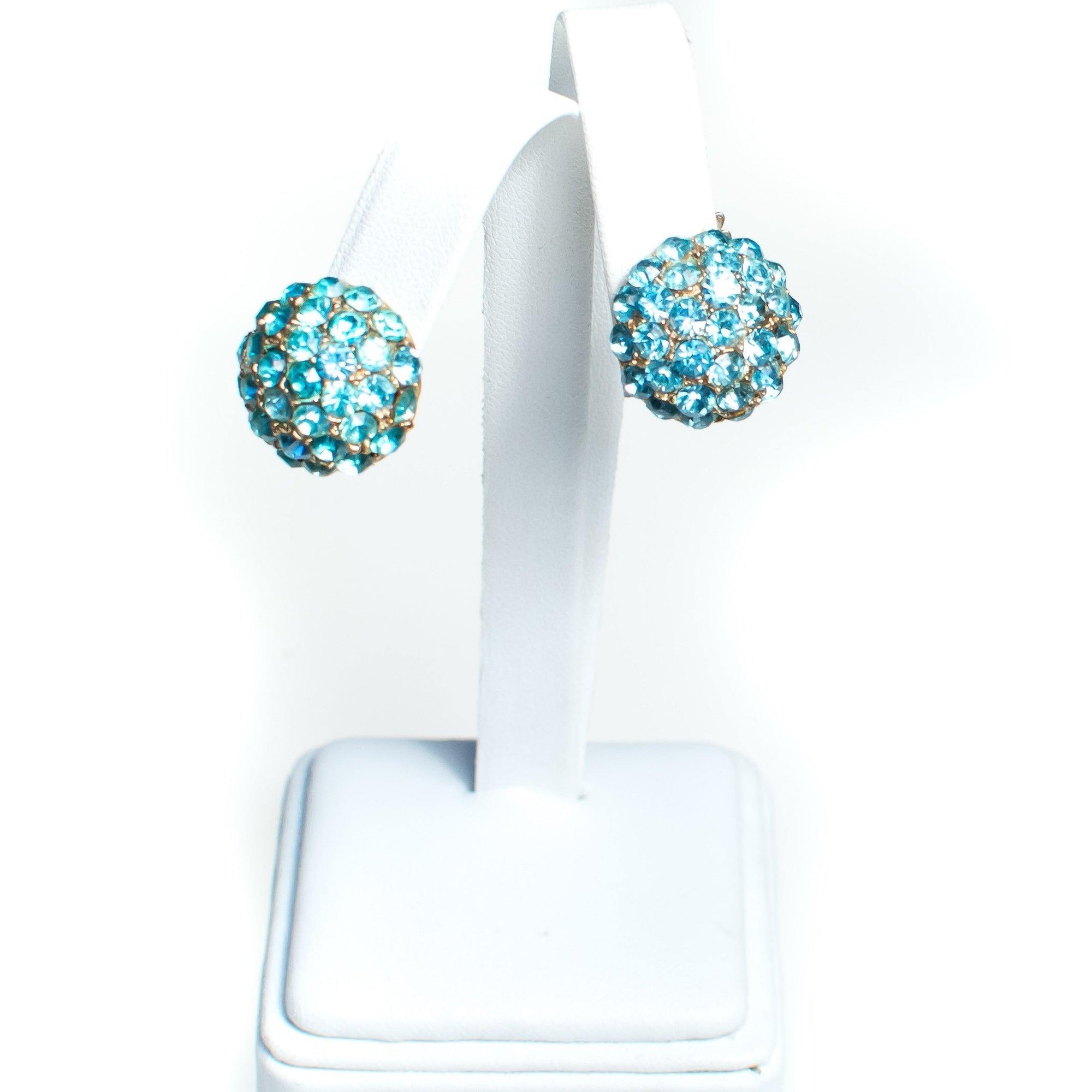 Vintage Light Blue Rhinestone Round Earrings by 1950s - Vintage Meet Modern Vintage Jewelry - Chicago, Illinois - #oldhollywoodglamour #vintagemeetmodern #designervintage #jewelrybox #antiquejewelry #vintagejewelry