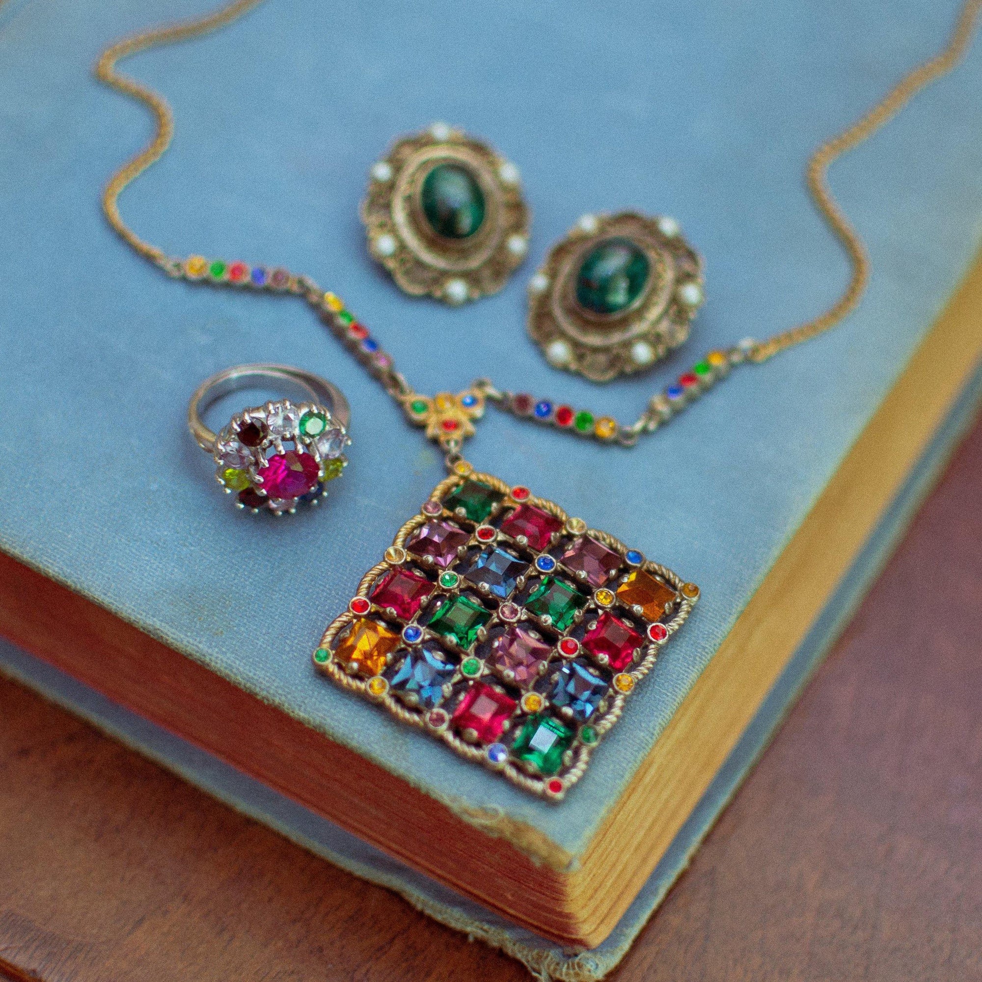 Vintage Rainbow Gemstone Sterling Silver Statement Ring Ruby Sapphire Pink Tourmaline Peridot Citrine Size 6 by Gemstone - Vintage Meet Modern Vintage Jewelry - Chicago, Illinois - #oldhollywoodglamour #vintagemeetmodern #designervintage #jewelrybox #antiquejewelry #vintagejewelry