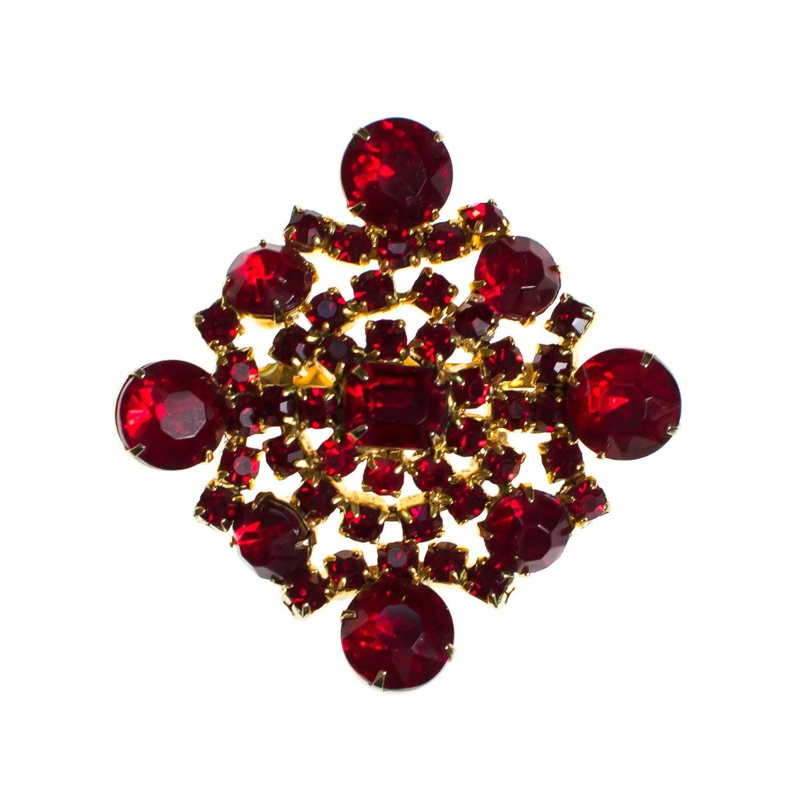 Vintage Red Rhinestone Brooch by 1950s - Vintage Meet Modern Vintage Jewelry - Chicago, Illinois - #oldhollywoodglamour #vintagemeetmodern #designervintage #jewelrybox #antiquejewelry #vintagejewelry