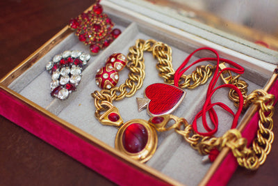 Vintage Red Rhinestone Brooch by 1950s - Vintage Meet Modern Vintage Jewelry - Chicago, Illinois - #oldhollywoodglamour #vintagemeetmodern #designervintage #jewelrybox #antiquejewelry #vintagejewelry