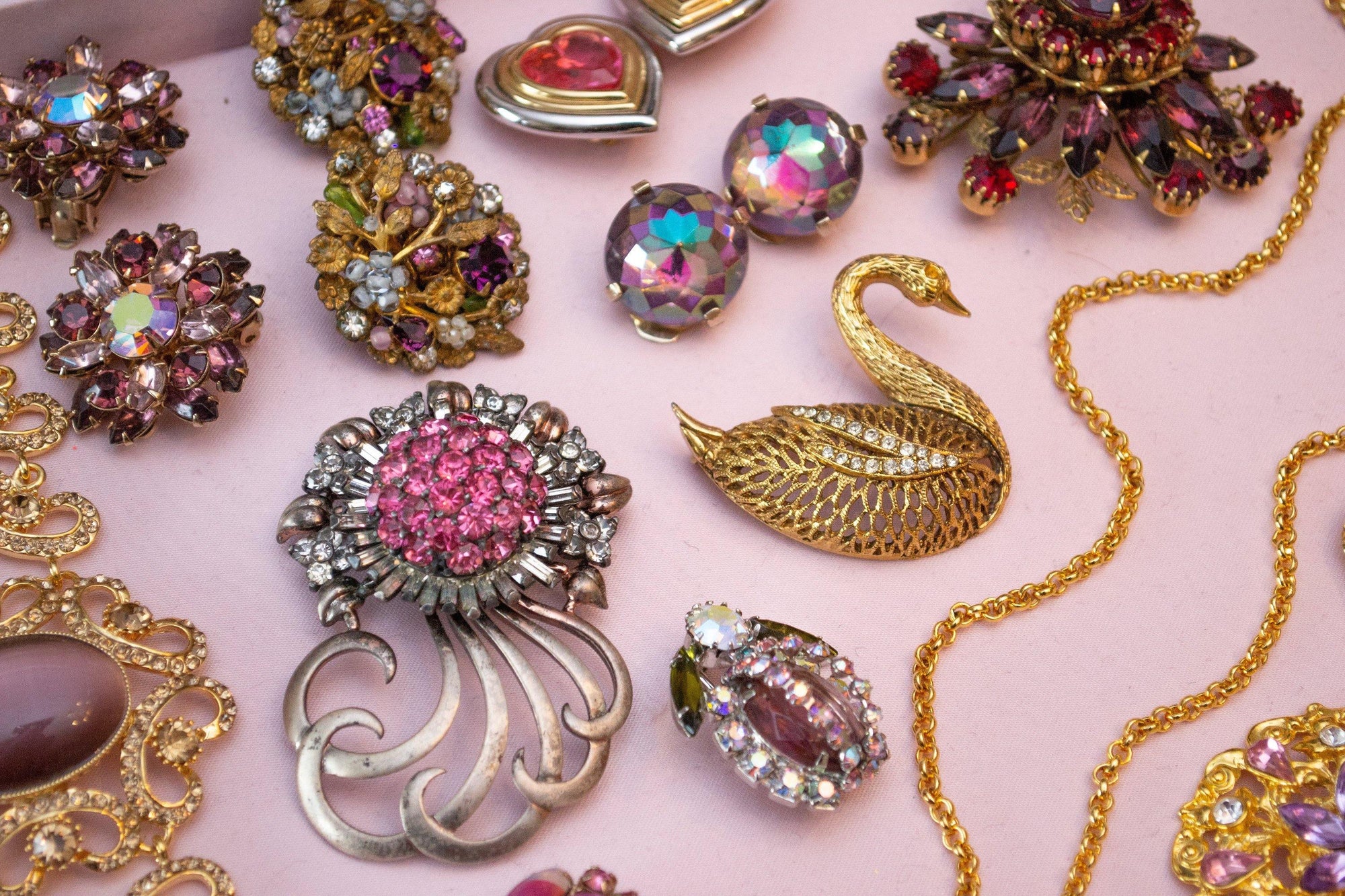 Vintage Pennino Sterlin Silver Brooch, Pink and Clear Rhinestones, Silver Tone Setting, Brooches and Pins by Pennino - Vintage Meet Modern Vintage Jewelry - Chicago, Illinois - #oldhollywoodglamour #vintagemeetmodern #designervintage #jewelrybox #antiquejewelry #vintagejewelry