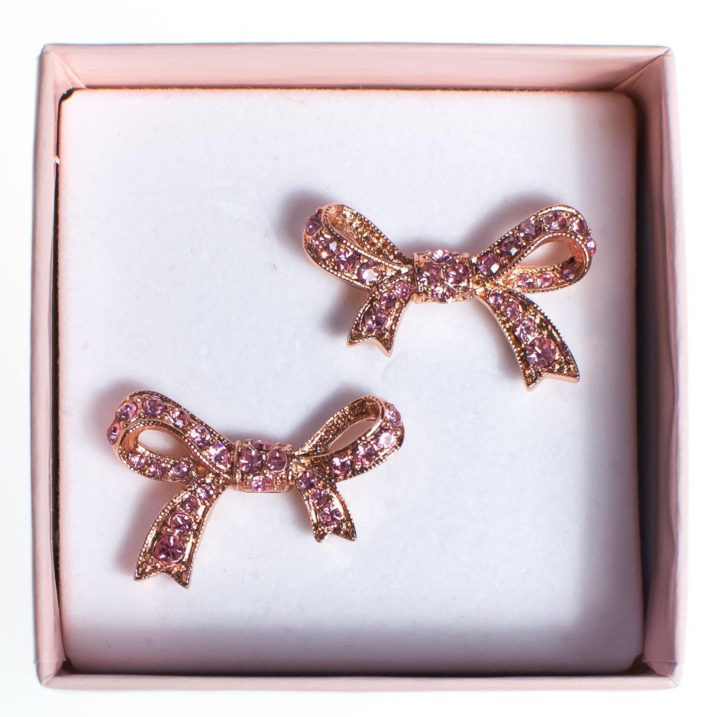 Vintage Kenneth Jay Lane Pink Rhinestone Bow Earrings, Pink Cancer Bow, Pink Rhinestones, Pierced by Kenneth Jay Lane - Vintage Meet Modern Vintage Jewelry - Chicago, Illinois - #oldhollywoodglamour #vintagemeetmodern #designervintage #jewelrybox #antiquejewelry #vintagejewelry