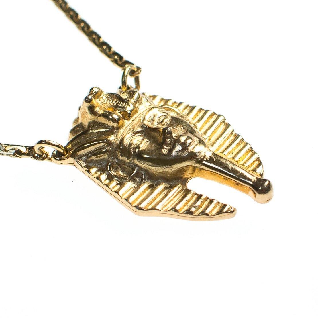 Vintage Napier Gold Pharaoh Necklace, Egyptian Pendant, Gold Tone Necklace, Spring Ring Clasp by Napier - Vintage Meet Modern Vintage Jewelry - Chicago, Illinois - #oldhollywoodglamour #vintagemeetmodern #designervintage #jewelrybox #antiquejewelry #vintagejewelry