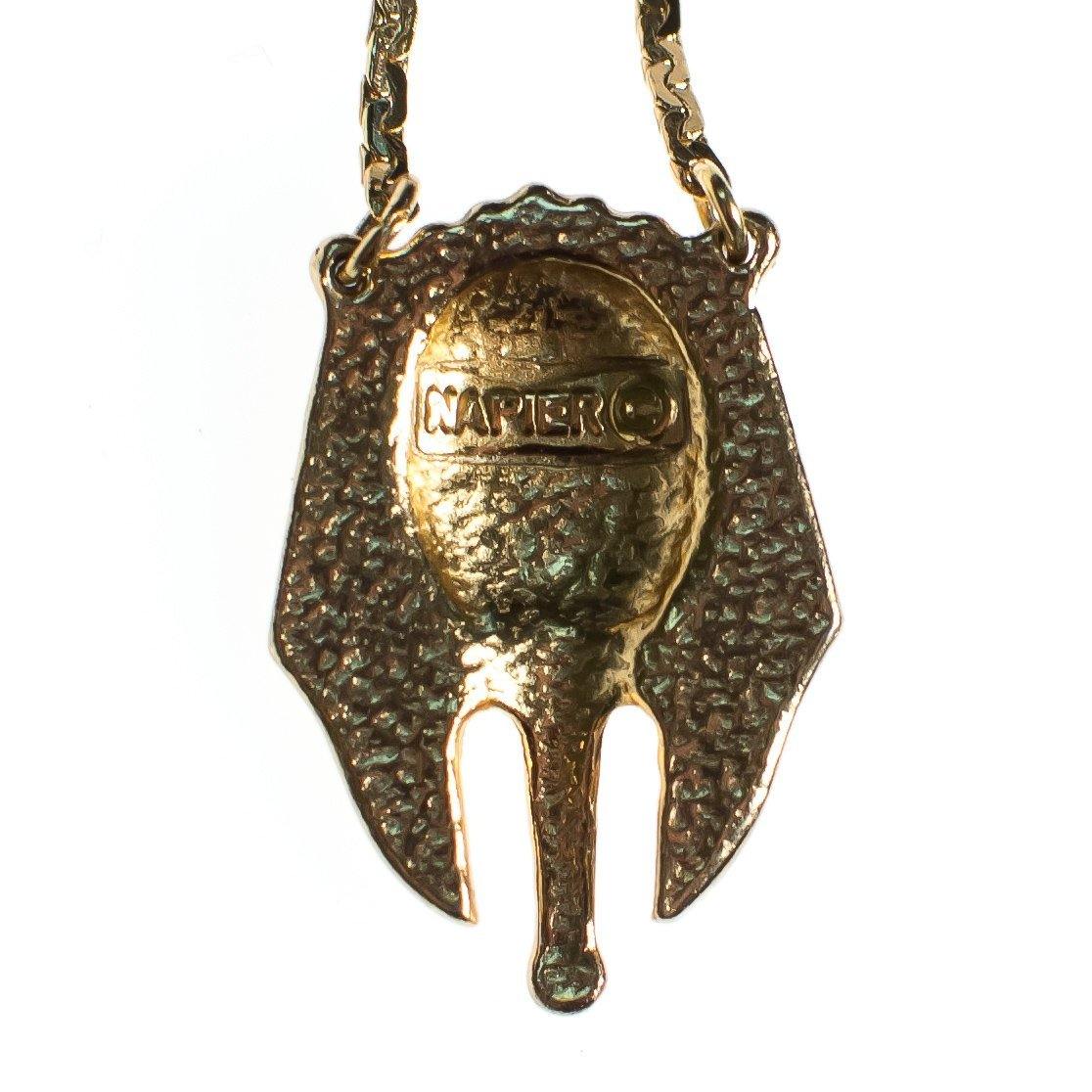 Vintage Napier Gold Pharaoh Necklace, Egyptian Pendant, Gold Tone Necklace, Spring Ring Clasp by Napier - Vintage Meet Modern Vintage Jewelry - Chicago, Illinois - #oldhollywoodglamour #vintagemeetmodern #designervintage #jewelrybox #antiquejewelry #vintagejewelry