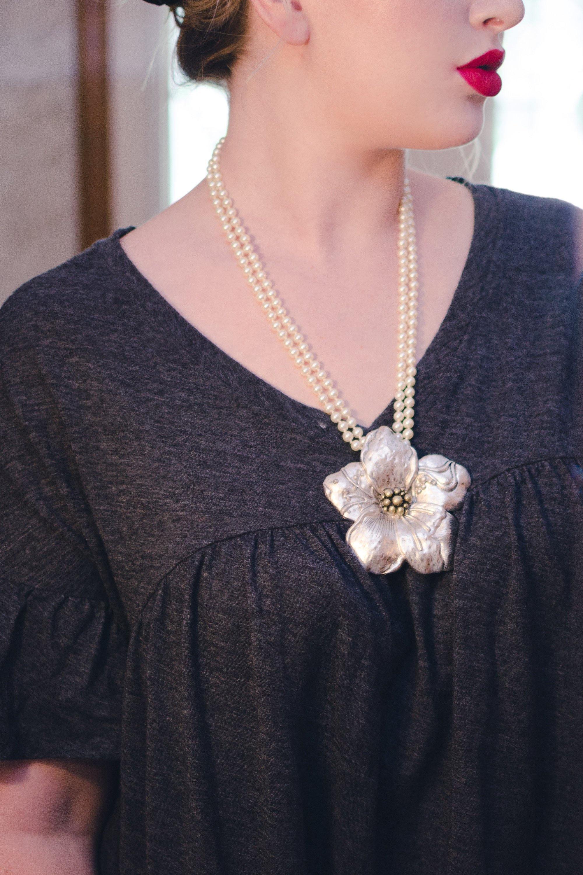 Vintage Modernist Silver Flower Blossom Statement Pendant by 1980s - Vintage Meet Modern Vintage Jewelry - Chicago, Illinois - #oldhollywoodglamour #vintagemeetmodern #designervintage #jewelrybox #antiquejewelry #vintagejewelry