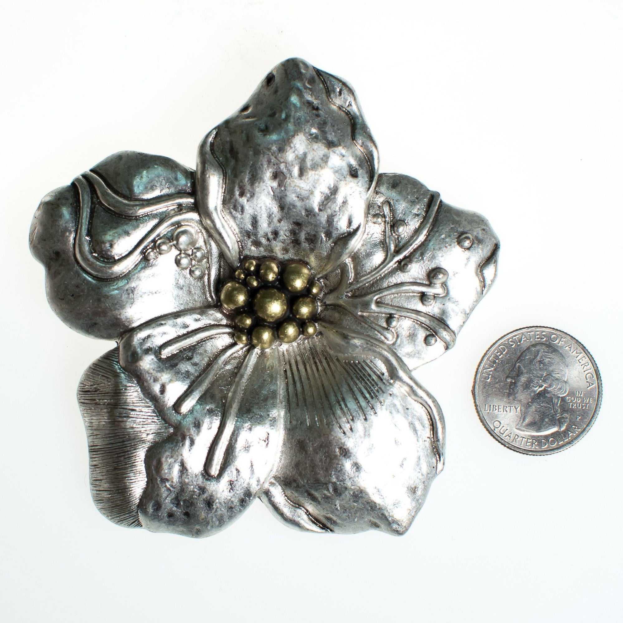 Vintage Modernist Silver Flower Blossom Statement Pendant by 1980s - Vintage Meet Modern Vintage Jewelry - Chicago, Illinois - #oldhollywoodglamour #vintagemeetmodern #designervintage #jewelrybox #antiquejewelry #vintagejewelry
