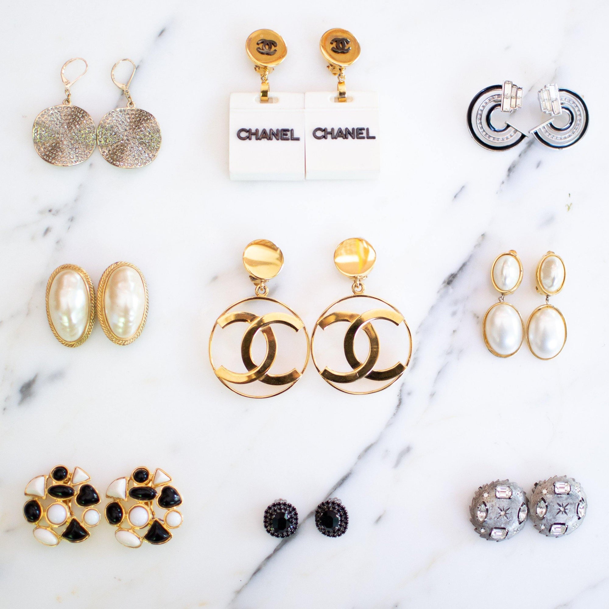 Vintage Chanel Black and White Shopping Bag Statement Earrings by Chanel - Vintage Meet Modern Vintage Jewelry - Chicago, Illinois - #oldhollywoodglamour #vintagemeetmodern #designervintage #jewelrybox #antiquejewelry #vintagejewelry
