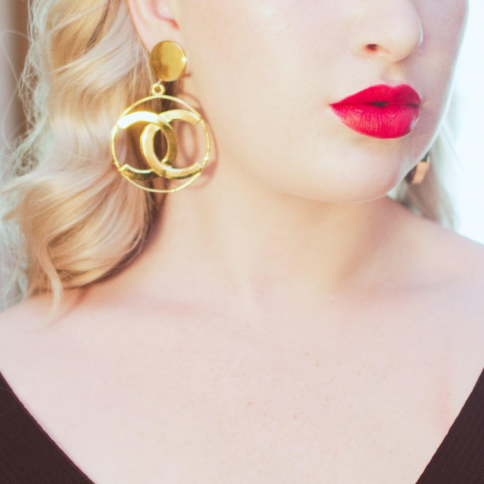 Vintage Gold Chanel CC Logo Statement Earrings by Chanel - Vintage Meet Modern Vintage Jewelry - Chicago, Illinois - #oldhollywoodglamour #vintagemeetmodern #designervintage #jewelrybox #antiquejewelry #vintagejewelry