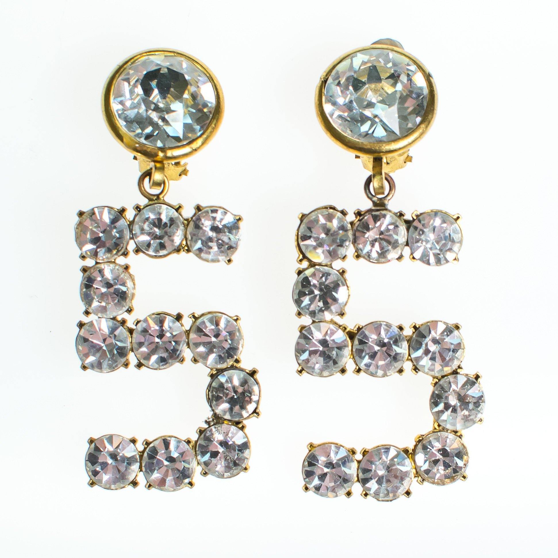 Vintage Chanel No 5 Rhinestone Statement Earrings by Chanel - Vintage Meet Modern Vintage Jewelry - Chicago, Illinois - #oldhollywoodglamour #vintagemeetmodern #designervintage #jewelrybox #antiquejewelry #vintagejewelry
