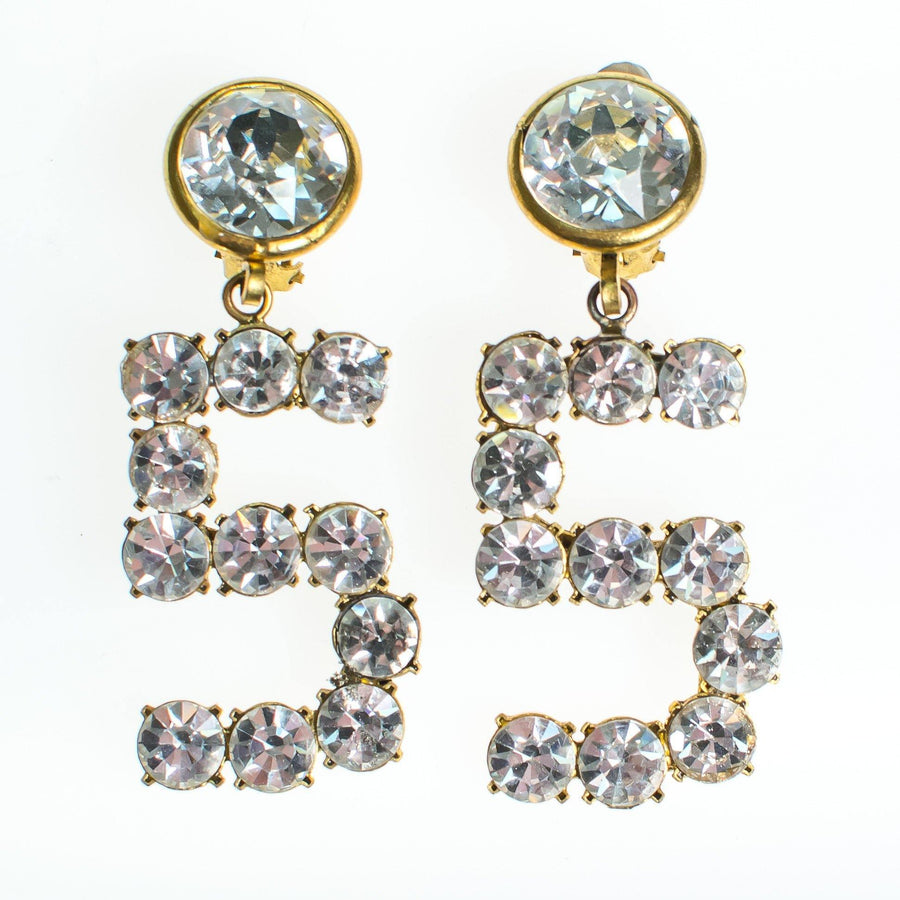 Vintage Chanel No 5 Rhinestone Statement Earrings by Chanel - Vintage Meet Modern Vintage Jewelry - Chicago, Illinois - #oldhollywoodglamour #vintagemeetmodern #designervintage #jewelrybox #antiquejewelry #vintagejewelry