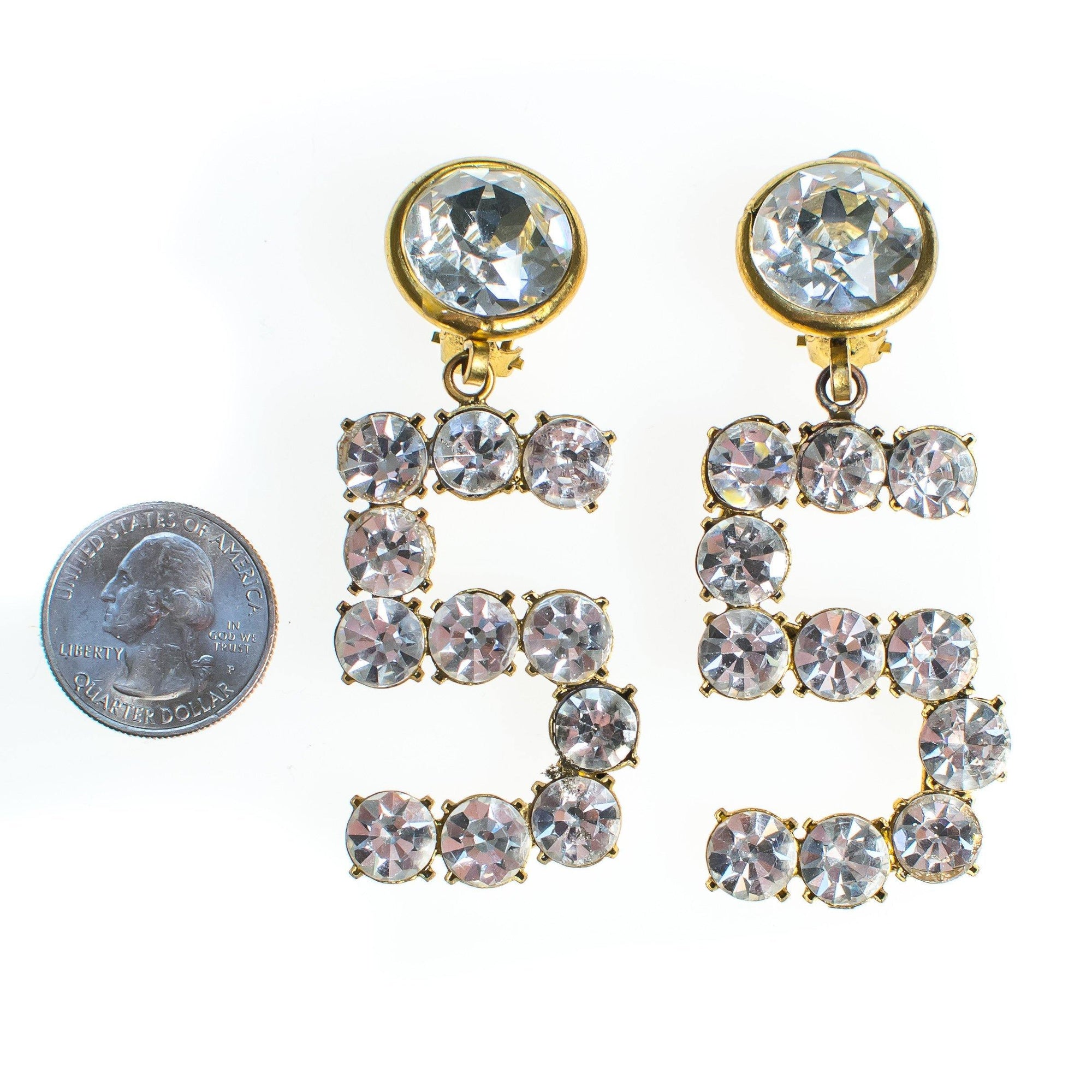 Vintage Chanel No 5 Rhinestone Statement Earrings by Chanel - Vintage Meet Modern Vintage Jewelry - Chicago, Illinois - #oldhollywoodglamour #vintagemeetmodern #designervintage #jewelrybox #antiquejewelry #vintagejewelry