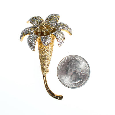 Vintage Kenneth Jay Lane Gilded Lily Flower Brooch, Gold and Silver Tone Setting, Diamante Crystals by Kenneth Jay Lane - Vintage Meet Modern Vintage Jewelry - Chicago, Illinois - #oldhollywoodglamour #vintagemeetmodern #designervintage #jewelrybox #antiquejewelry #vintagejewelry