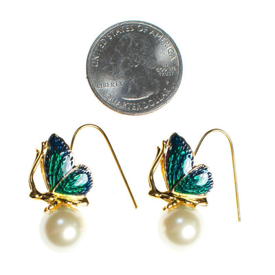 Vintage Kenneth Jay Lane Butterfly with Pearl Statement Earrings Wire Pierced by Kenneth Jay Lane - Vintage Meet Modern Vintage Jewelry - Chicago, Illinois - #oldhollywoodglamour #vintagemeetmodern #designervintage #jewelrybox #antiquejewelry #vintagejewelry