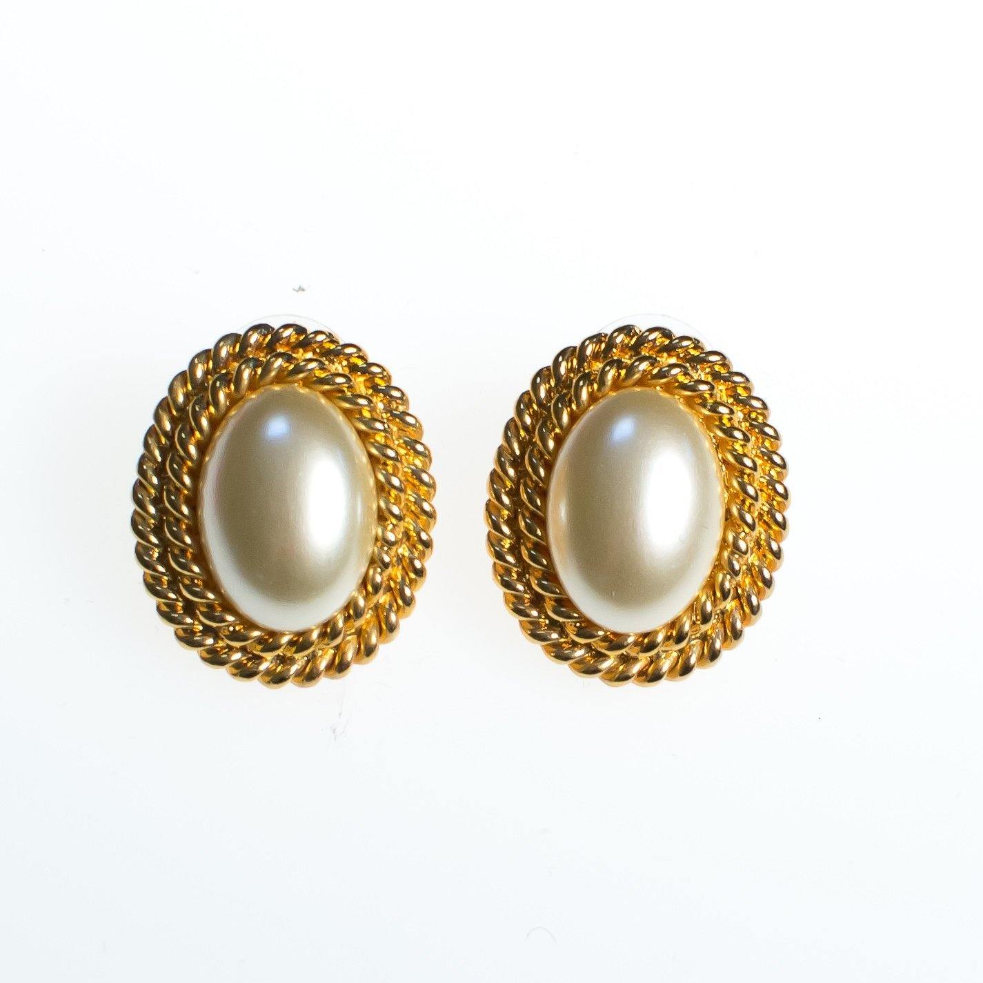 Vintage Kenneth Jay Lane Interchangeable Earrings Set, Gold Tone Setting, Gold, Blue, Red, Black, Faux Pearl, Oval Shape Pierced by Kenneth Jay Lane - Vintage Meet Modern Vintage Jewelry - Chicago, Illinois - #oldhollywoodglamour #vintagemeetmodern #designervintage #jewelrybox #antiquejewelry #vintagejewelry
