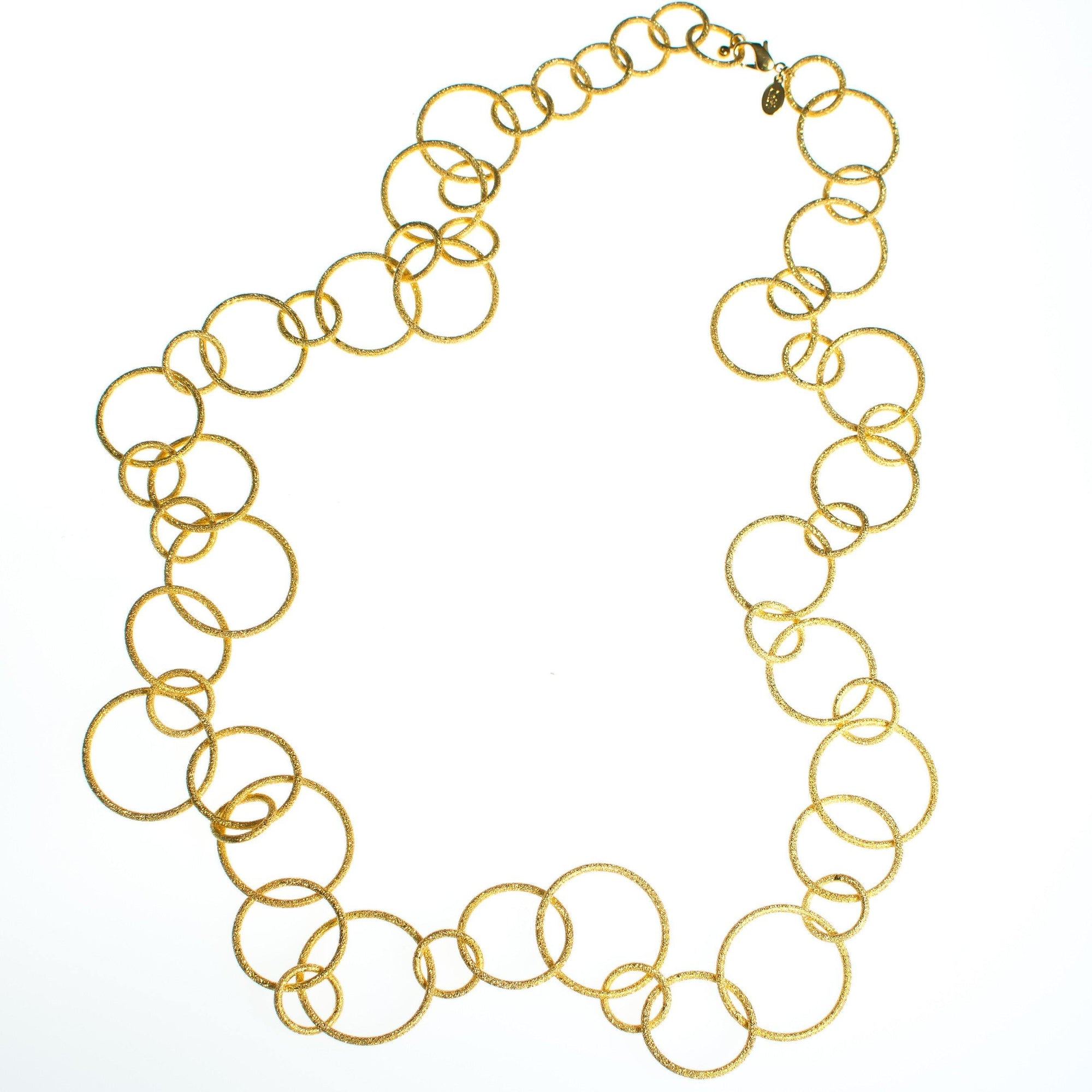 Vintage Joan Rivers Brushed Gold Large Circular Link Necklace and Hoop Earrings Set, Gold Tone Setting, Pierced, Lobster Claw Clasp by Joan Rivers - Vintage Meet Modern Vintage Jewelry - Chicago, Illinois - #oldhollywoodglamour #vintagemeetmodern #designervintage #jewelrybox #antiquejewelry #vintagejewelry