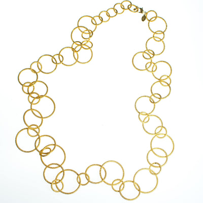 Vintage Joan Rivers Brushed Gold Large Circular Link Necklace and Hoop Earrings Set, Gold Tone Setting, Pierced, Lobster Claw Clasp by Joan Rivers - Vintage Meet Modern Vintage Jewelry - Chicago, Illinois - #oldhollywoodglamour #vintagemeetmodern #designervintage #jewelrybox #antiquejewelry #vintagejewelry