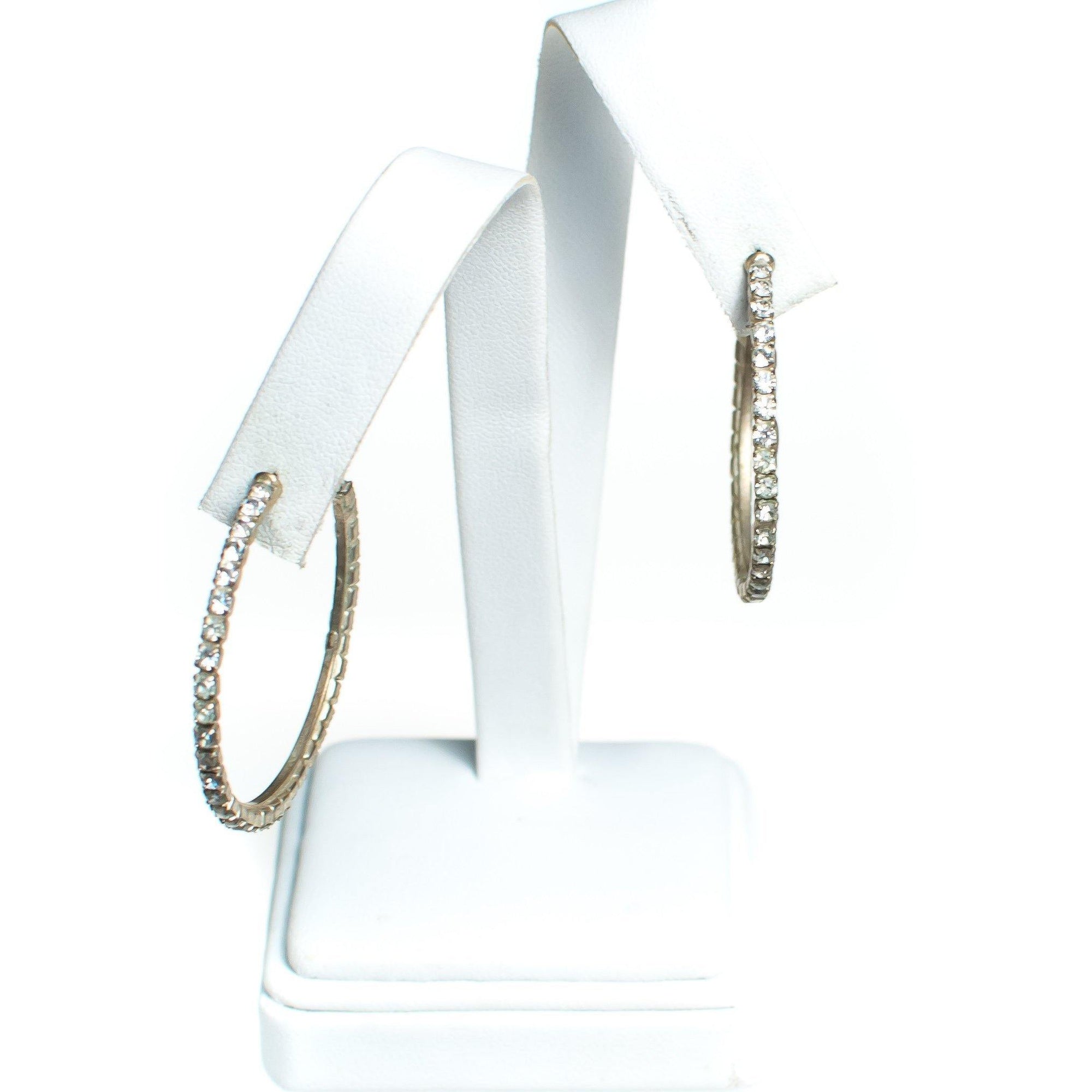 Vintage Rhinestone Hoop Earrings Pierced by 1980s - Vintage Meet Modern Vintage Jewelry - Chicago, Illinois - #oldhollywoodglamour #vintagemeetmodern #designervintage #jewelrybox #antiquejewelry #vintagejewelry
