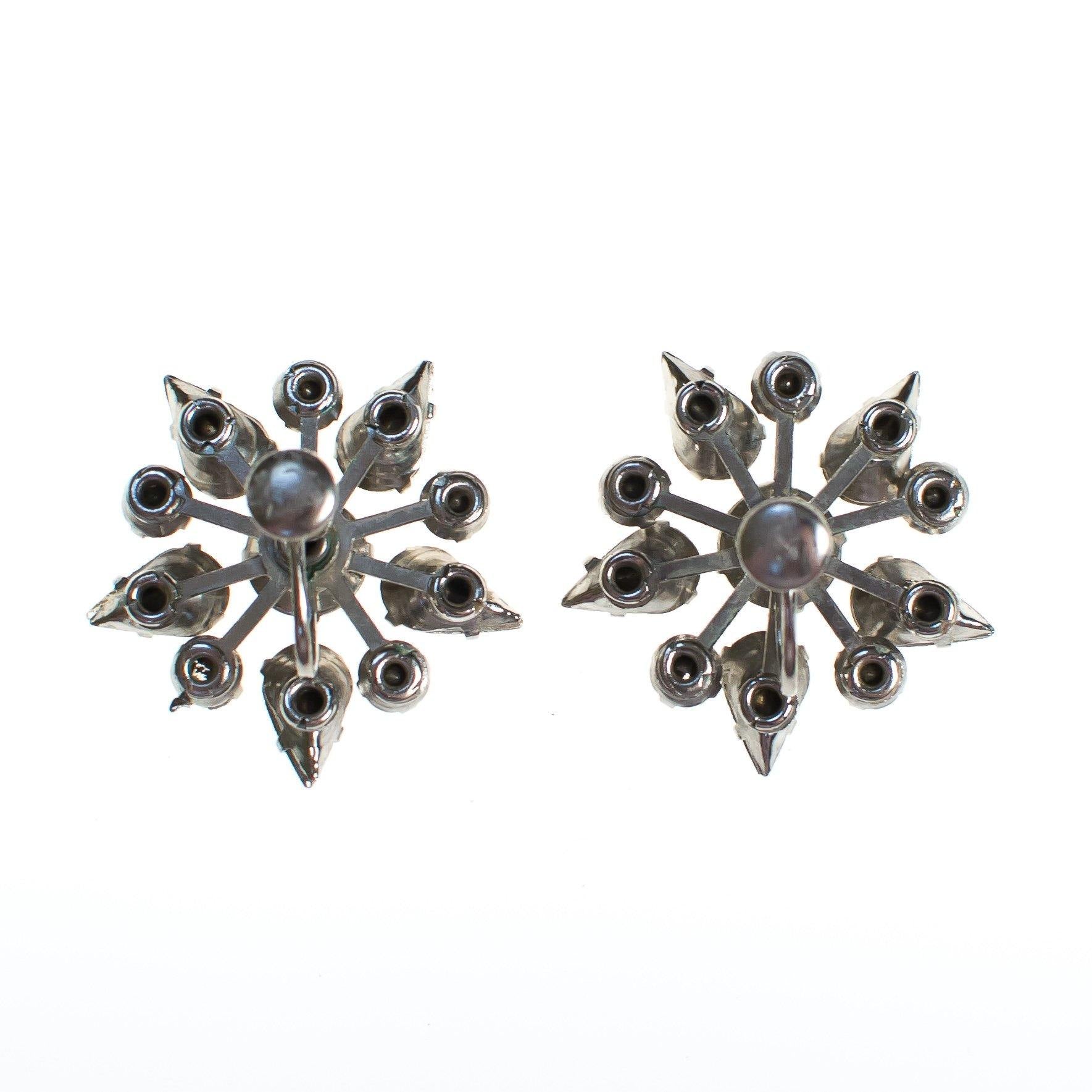 Vintage Art Deco Diamante Crystal Rhinestone Snowflake Earrings, Silver Tone, Screw Back by Art Deco - Vintage Meet Modern Vintage Jewelry - Chicago, Illinois - #oldhollywoodglamour #vintagemeetmodern #designervintage #jewelrybox #antiquejewelry #vintagejewelry
