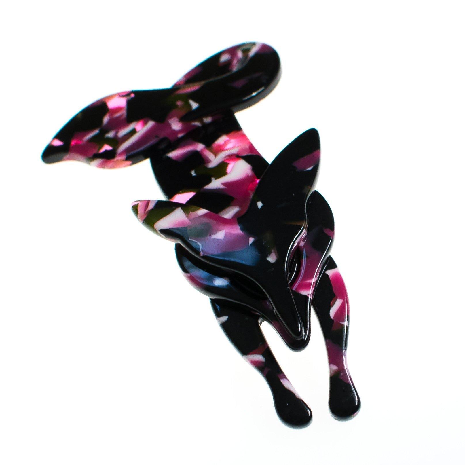 Vintage Pink Black and White Marbled Acrylic Lucite Fox Brooch by 1980s - Vintage Meet Modern Vintage Jewelry - Chicago, Illinois - #oldhollywoodglamour #vintagemeetmodern #designervintage #jewelrybox #antiquejewelry #vintagejewelry