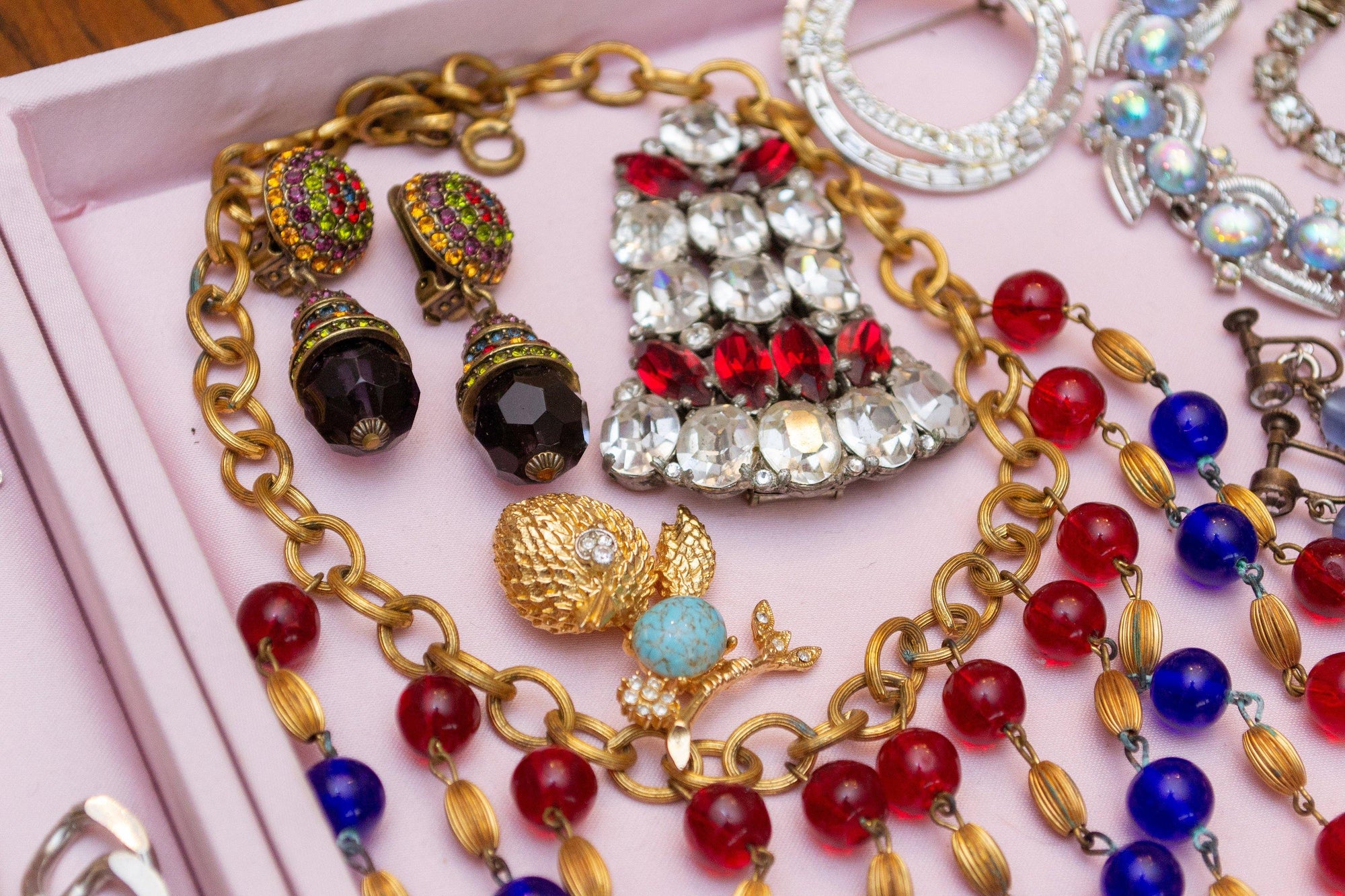 Vintage Mid Century Modern Bird on a Branch Brooch with Art Glass Turquoise and Rhinestones by 1960s - Vintage Meet Modern Vintage Jewelry - Chicago, Illinois - #oldhollywoodglamour #vintagemeetmodern #designervintage #jewelrybox #antiquejewelry #vintagejewelry