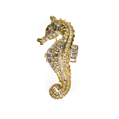 Vintage Nolan Miller Seahorse Brooch, Diamante Crystals, Gold Tone by Nolan Miller - Vintage Meet Modern Vintage Jewelry - Chicago, Illinois - #oldhollywoodglamour #vintagemeetmodern #designervintage #jewelrybox #antiquejewelry #vintagejewelry