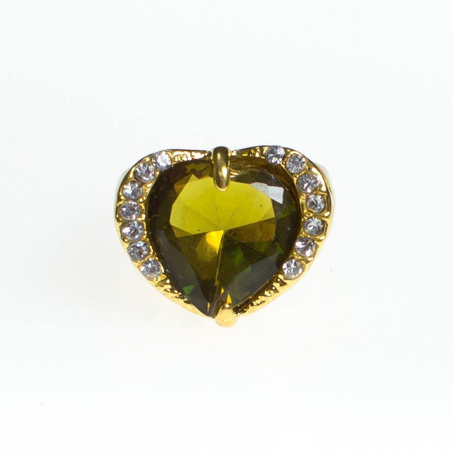 Vintage Olive Crystal Heart and Diamante Crystal Statement Ring Size 7.5 by 1980s - Vintage Meet Modern Vintage Jewelry - Chicago, Illinois - #oldhollywoodglamour #vintagemeetmodern #designervintage #jewelrybox #antiquejewelry #vintagejewelry
