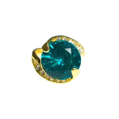 Vintage Aqua and Diamante Crystal Statement Ring Size 6 by 1980s - Vintage Meet Modern Vintage Jewelry - Chicago, Illinois - #oldhollywoodglamour #vintagemeetmodern #designervintage #jewelrybox #antiquejewelry #vintagejewelry