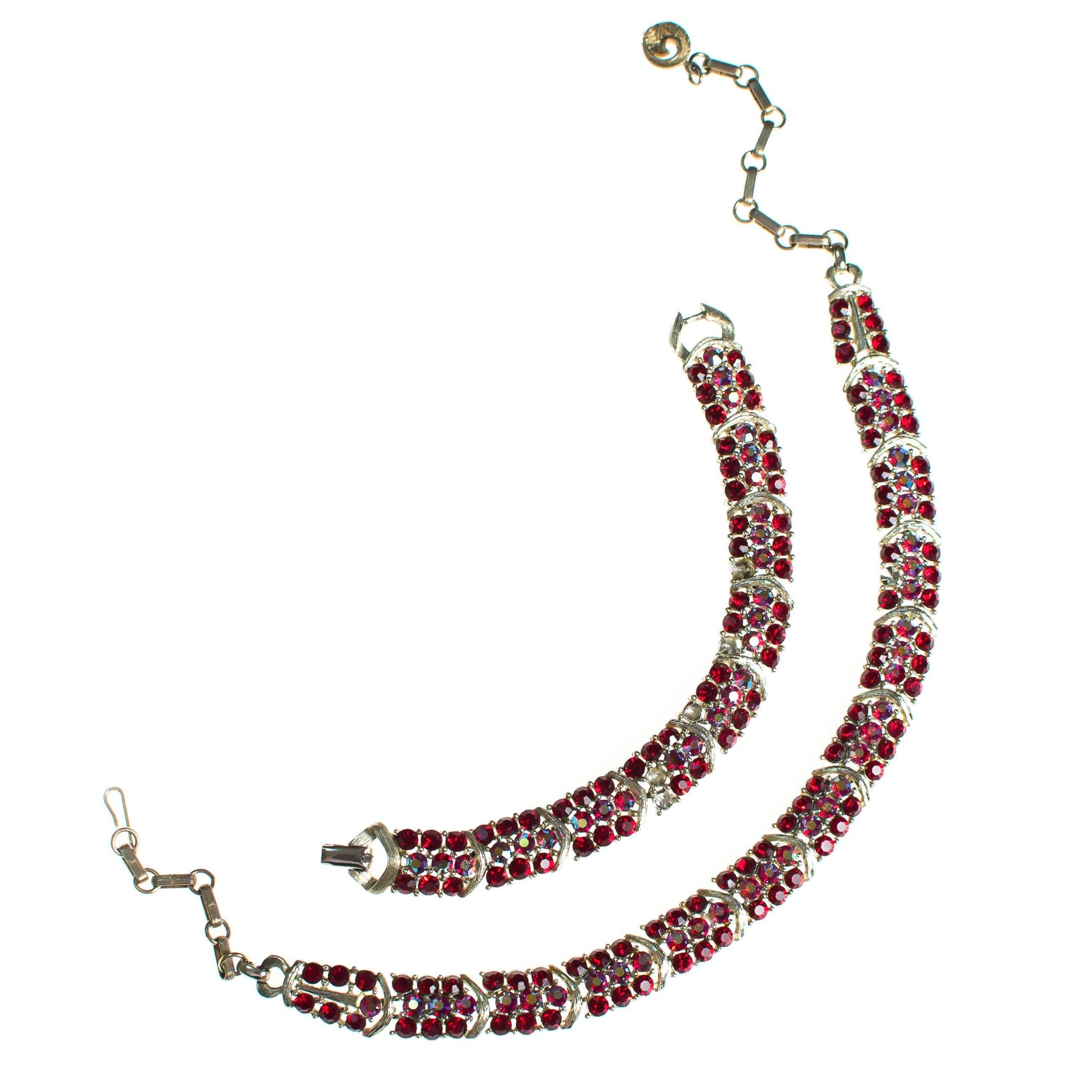 Vintage Lisner Red Aurora Borealis Carnival Glass Rhinestone Crystal Necklace by Lisner - Vintage Meet Modern Vintage Jewelry - Chicago, Illinois - #oldhollywoodglamour #vintagemeetmodern #designervintage #jewelrybox #antiquejewelry #vintagejewelry