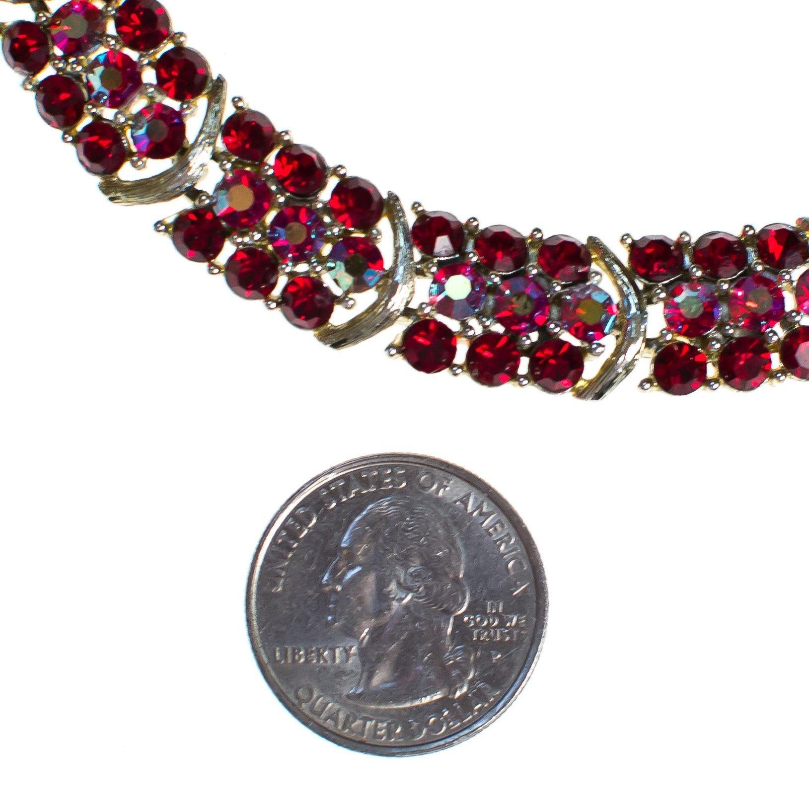 Vintage Lisner Red Aurora Borealis Carnival Glass Rhinestone Crystal Necklace by Lisner - Vintage Meet Modern Vintage Jewelry - Chicago, Illinois - #oldhollywoodglamour #vintagemeetmodern #designervintage #jewelrybox #antiquejewelry #vintagejewelry