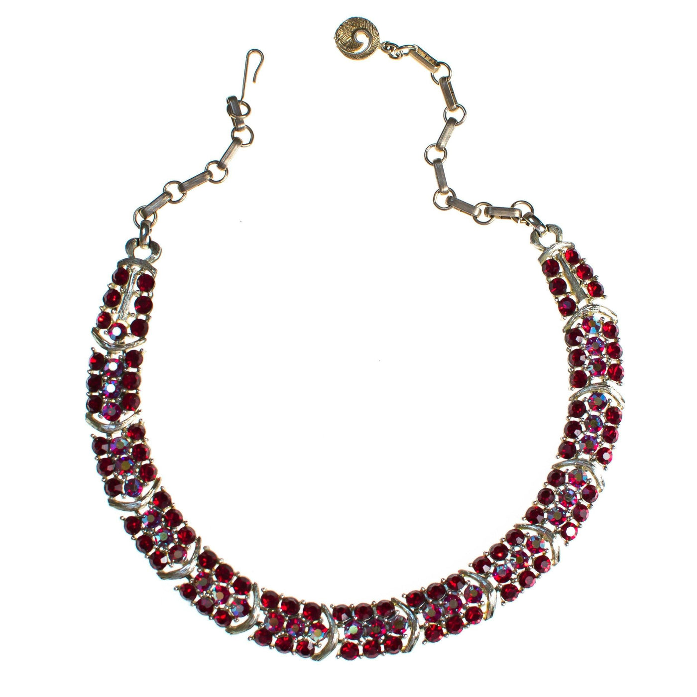 Vintage Lisner Red Aurora Borealis Carnival Glass Rhinestone Crystal Necklace