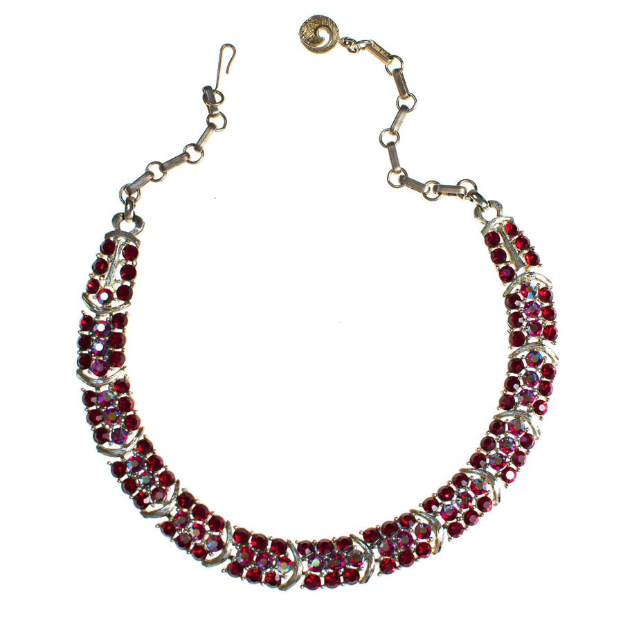 Vintage Lisner Red Aurora Borealis Carnival Glass Rhinestone Crystal Necklace by Lisner - Vintage Meet Modern Vintage Jewelry - Chicago, Illinois - #oldhollywoodglamour #vintagemeetmodern #designervintage #jewelrybox #antiquejewelry #vintagejewelry