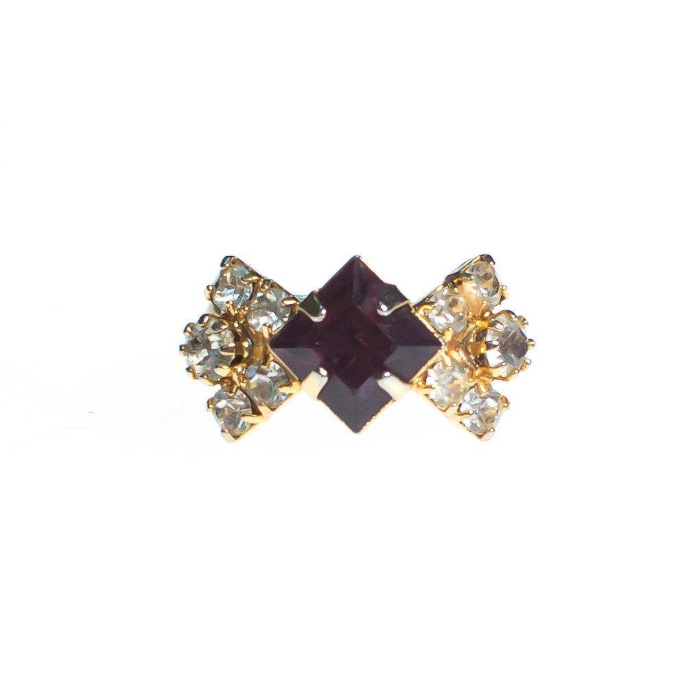 Vintage Amethyst Crystal Rhinestone Cocktail Statement Ring, Adjustable