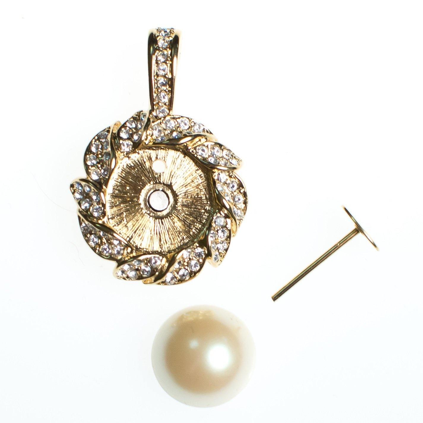 Vintage Kenneth Jay Lane Pendant Pastel Interchangeable Faux Pearls, Diamante Crystals, Gold Tone Setting by Kenneth Jay Lane - Vintage Meet Modern Vintage Jewelry - Chicago, Illinois - #oldhollywoodglamour #vintagemeetmodern #designervintage #jewelrybox #antiquejewelry #vintagejewelry