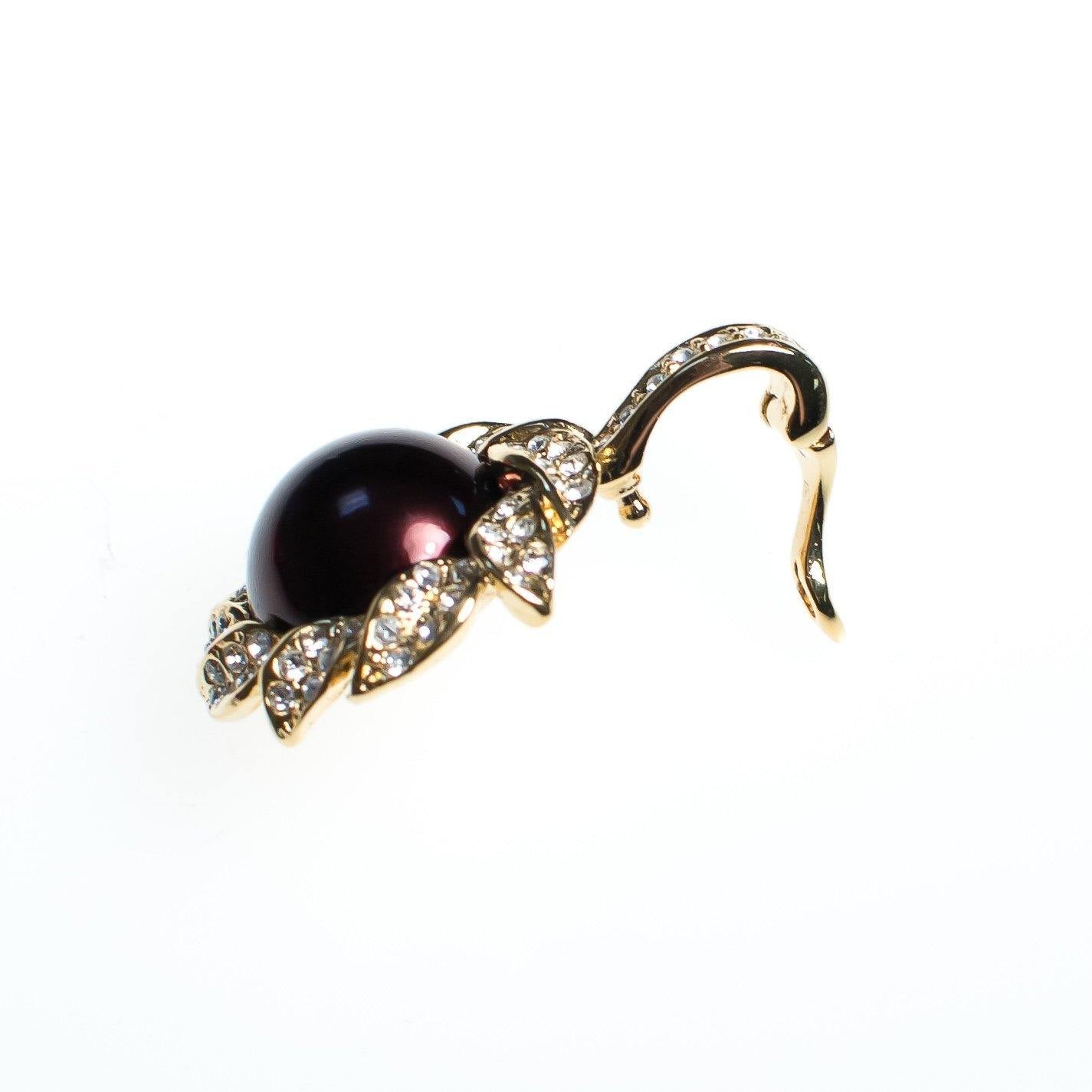 Vintage Kenneth Jay Lane Pendant, Black Pearl, Earth Tone Interchangeable Faux Pearls, Diamante Crystals, Gold Tone Setting by Kenneth Jay Lane - Vintage Meet Modern Vintage Jewelry - Chicago, Illinois - #oldhollywoodglamour #vintagemeetmodern #designervintage #jewelrybox #antiquejewelry #vintagejewelry