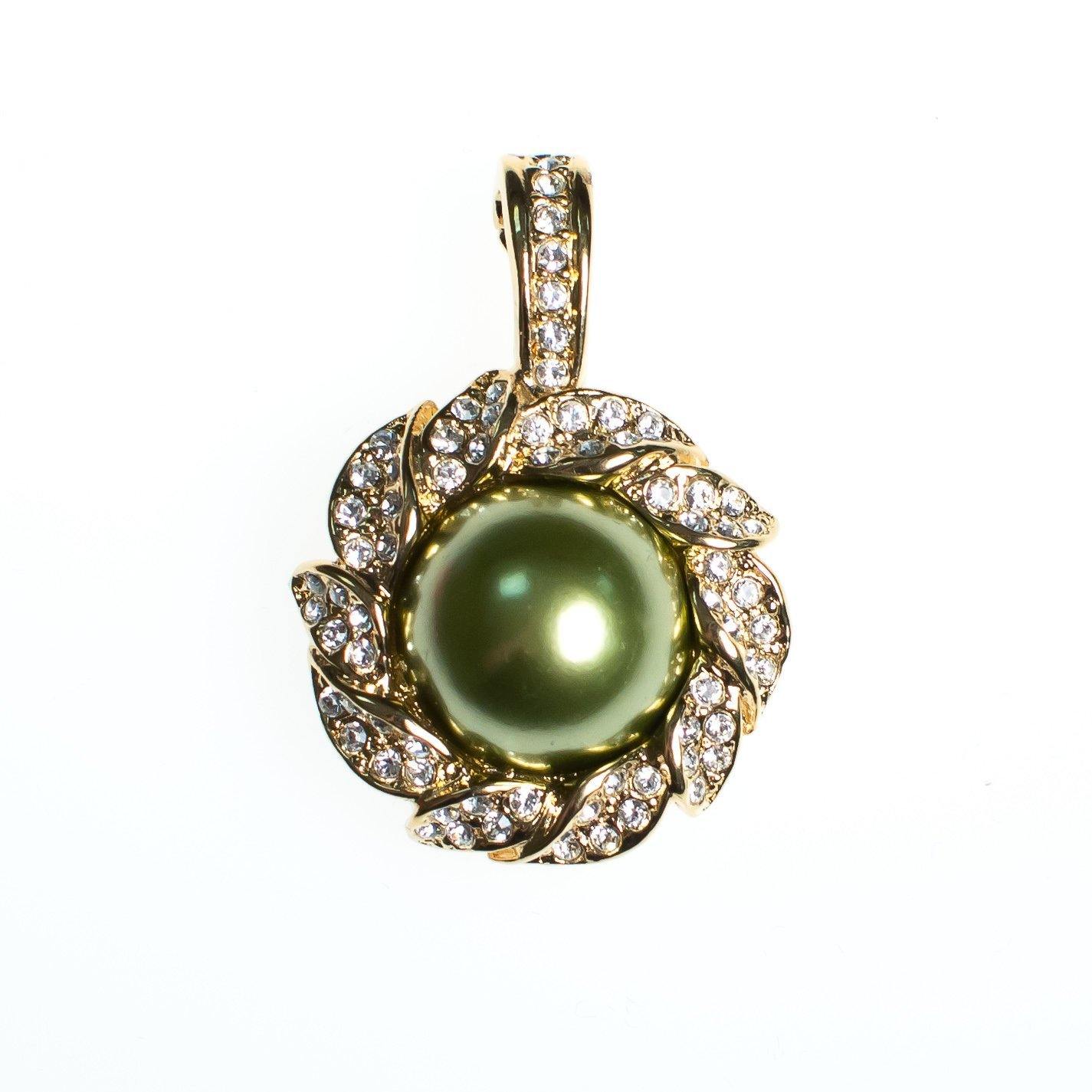 Vintage Kenneth Jay Lane Pendant, Black Pearl, Earth Tone Interchangeable Faux Pearls, Diamante Crystals, Gold Tone Setting by Kenneth Jay Lane - Vintage Meet Modern Vintage Jewelry - Chicago, Illinois - #oldhollywoodglamour #vintagemeetmodern #designervintage #jewelrybox #antiquejewelry #vintagejewelry