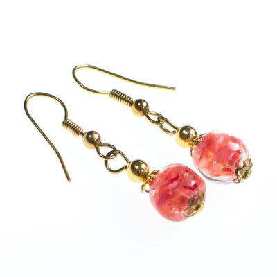 Vintage Gold Tone Dangle Earrings, Pink Murano Glass Beads, Pierced by 1980s - Vintage Meet Modern Vintage Jewelry - Chicago, Illinois - #oldhollywoodglamour #vintagemeetmodern #designervintage #jewelrybox #antiquejewelry #vintagejewelry